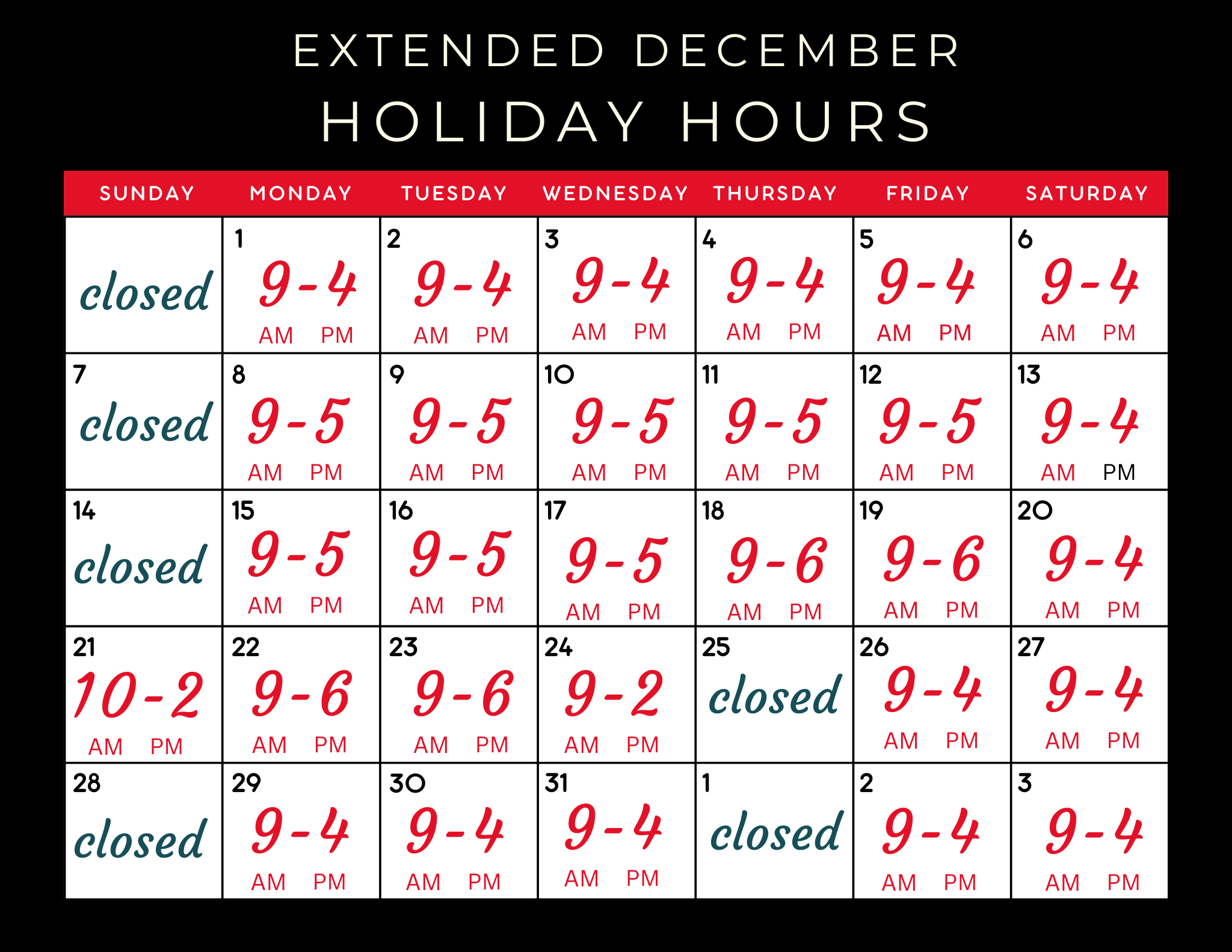 Holiday Hours